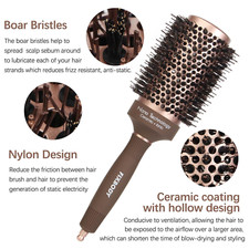 Round Hair Brush for Blow Drying  Curling, Nano Ceramic, Boar Bristle, 3.3"