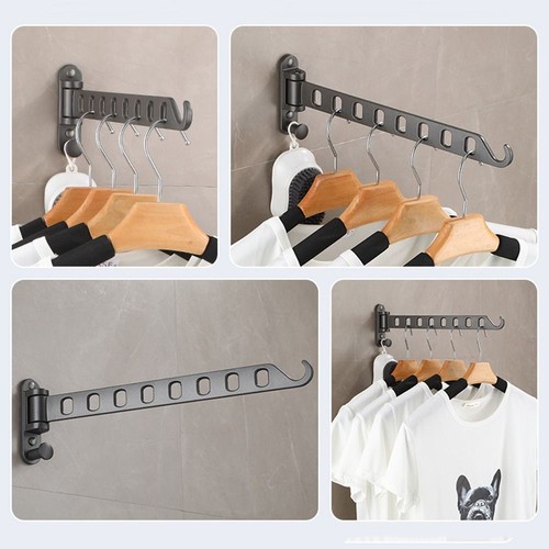 Retractable Folding Wall Hanger Folding Clothes Hanger Rack Storage Organizer - Picture 7 of 18
