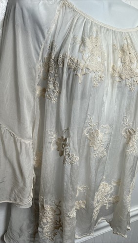 Angela Moda Top Womens S Ivory Embroidered Floral Silk 3/4 Sleeve Sheer Fairy - Picture 2 of 9