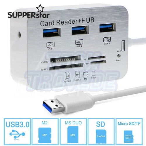 USB 3.0 HUB High Speed 7 in 1 Speicherkartenleser Flash Adapter MS/M2/TF ASS