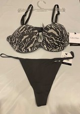 New Calvin Klein Bra panty Set 2 Pcs Gray Animal print 34B Med