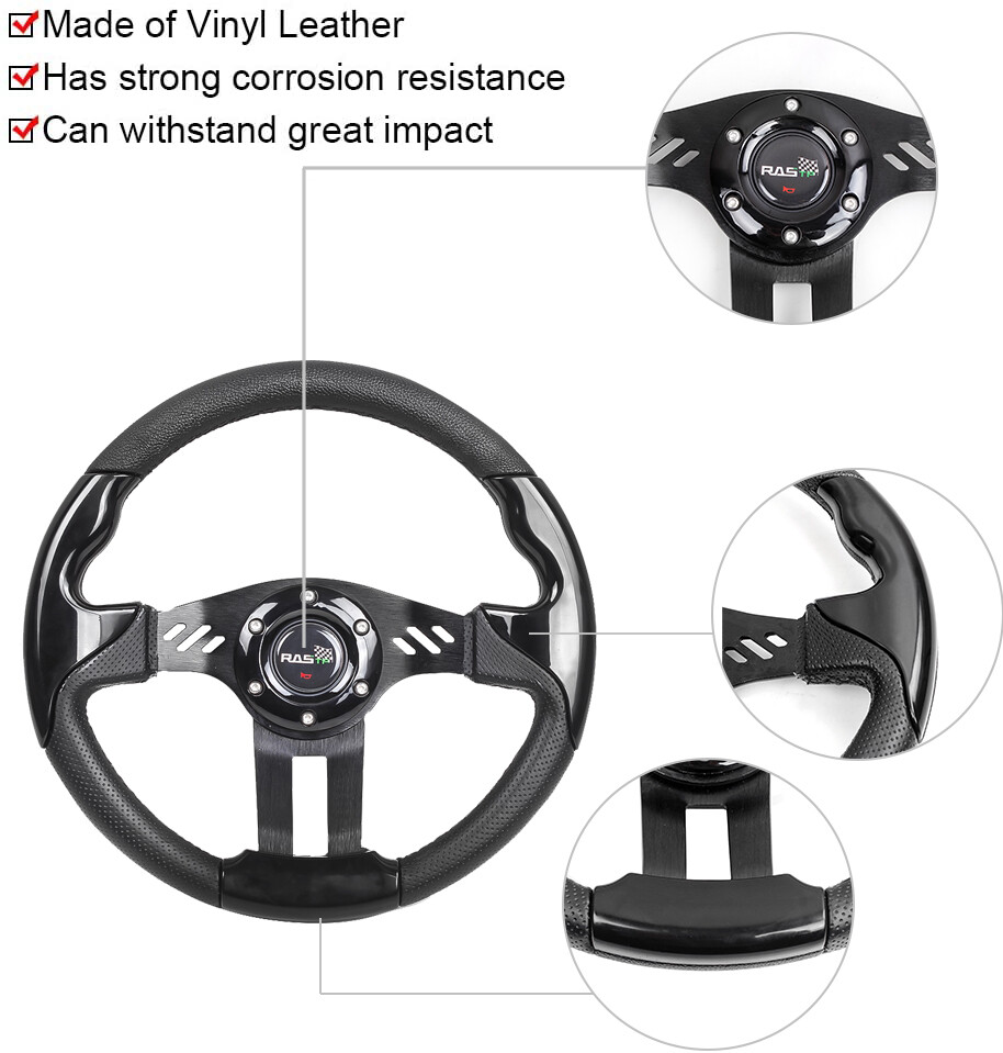 Black 13INCH Leather Racing Steering Wheel Drifting 6 Bolt Universal Flat Dish