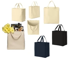 RE-USABLE WIDE BOTTOM, REINFORCED STRONG TWILL TOTE, GROCERY BAG, WEB HANDLES