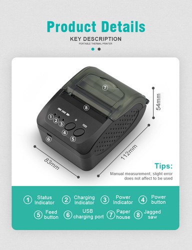Portable USB Bluetooth 58mm Thermal Receipt Printer High Speed Stable Printing - Picture 9 of 9
