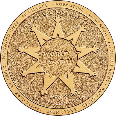 キャンバスアート Gold Medallion ゴールドメダリオン3ピース　Ⓣ OGLALA Code Talkers Lakota Akicita Bronze Medal 1.5 In World War