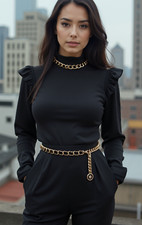 Donna da Strada Cintura Oro Colore Metallo Catena Nero Leone Pendente XL XXL