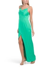 Aidan Mattox women Cowl Neck Satin Knit Long Column Gown size 4 Flora Green 220