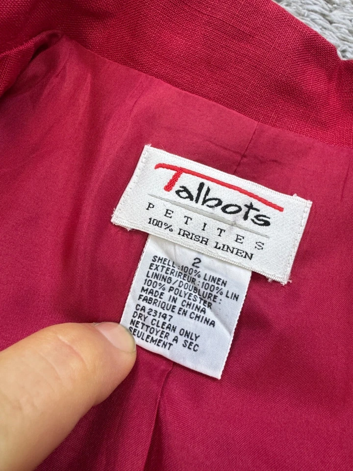 Talbots Blazer Women 2 Petite Red Irish Linen Office Career Lined Jacket Vtg - Image 3 of 4