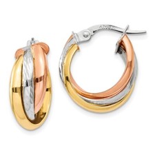 14K Tri-color Gold Polished Hoop Earrings 2.28g L-21mm, W-6mm for Mom