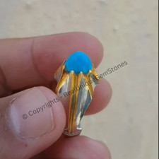 Turquoise Feroza Mens Ring Untreated Feroza Gemstone Ring in Sterling Silver 925