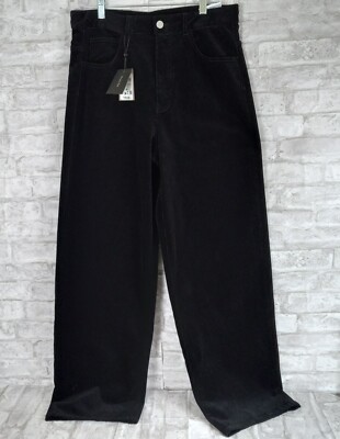 Massimo Dutti Wide Leg Pants Corduroy High Rise  Womens 6 Black Relaxed Office