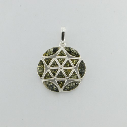 Green BALTIC AMBER Round Star Pendant - 925 STERLING SILVER Natural Resin #1909e - Picture 7 of 11