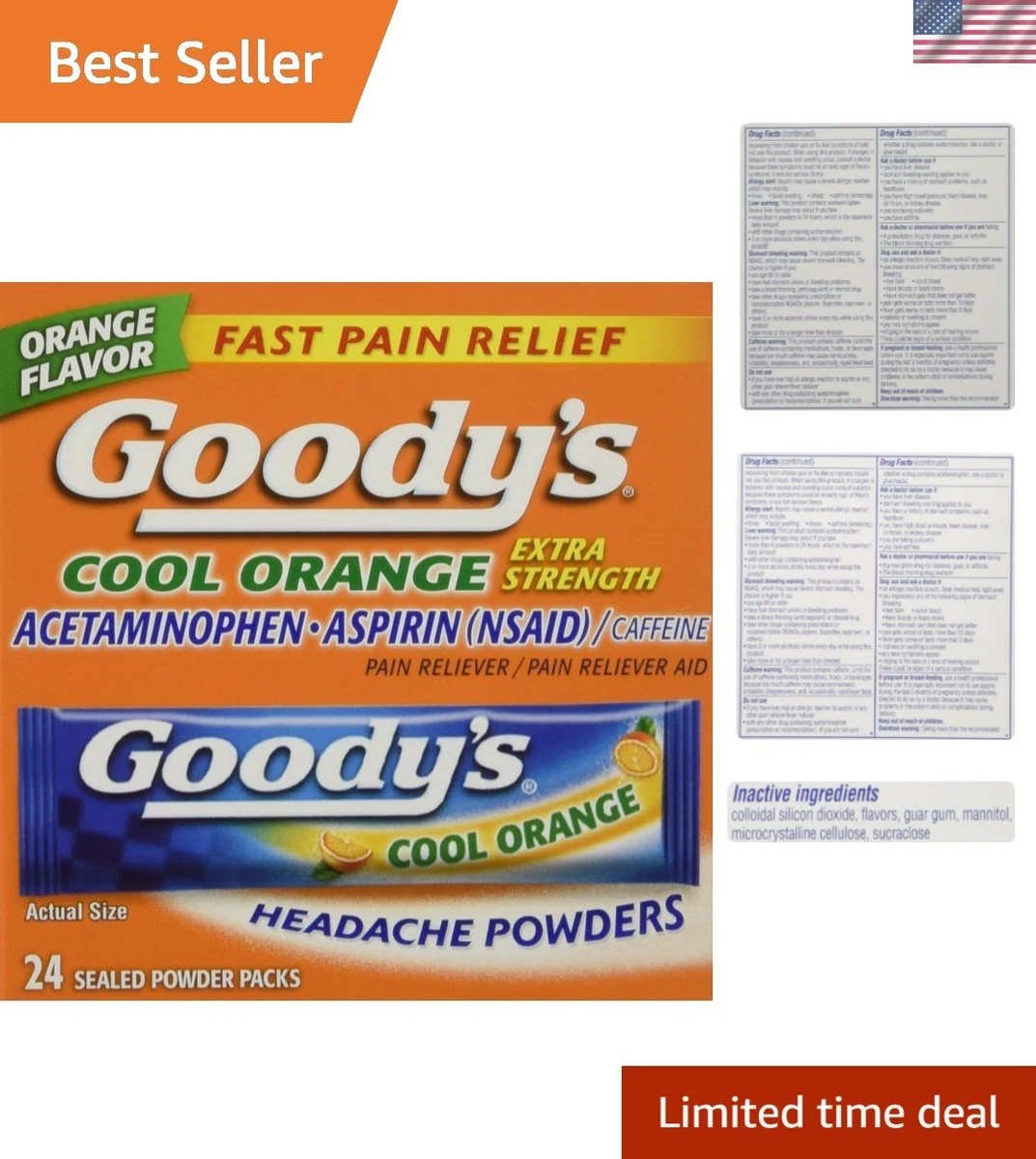 Goody's Polvo para Dolor de Cabeza Extra Fuerte, Paquetes de Disolución Sabor Naranja Fresco, 24 pulgadas