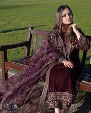 Pakistani Bollywood Velvet Salwar Kameez Indian Wedding Wear Top Palazzo Suit