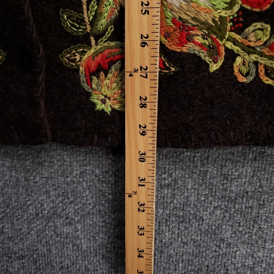 Susan Bristol Ltd Cardigan Womens Medium Brown Wool Embroidered Floral Sweater - Image 4 of 4