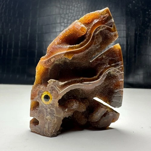 Natural Crystal Mineral Specimen.  AGATE. Hand-carved Fish.Gift.BU
