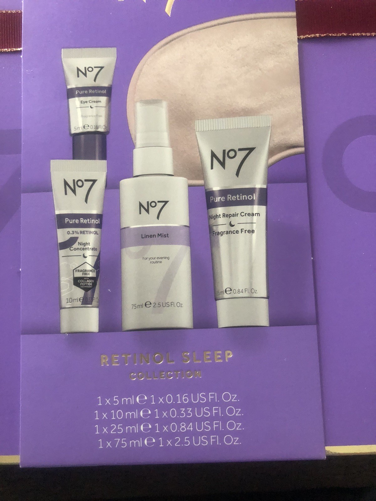 No 7 Retinol Sleep Collection Gift Set -- 3 Treatment Tubes & Velvet Mask & Mist