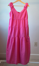 Old Navy Pink Seersucker Long Tiered V-Neck Sleeveless Tie Back Sundress Medium