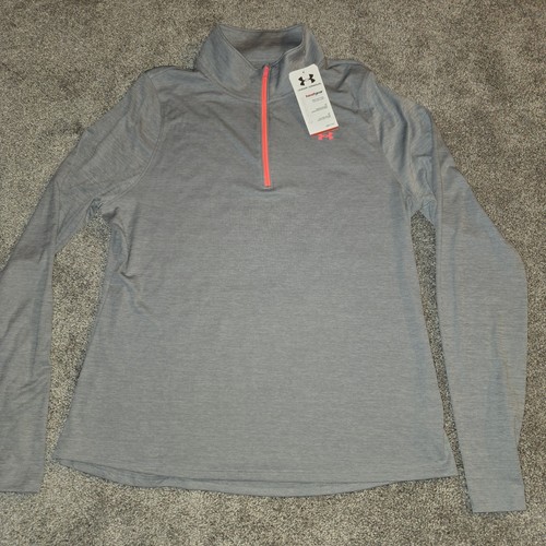 Under Armour Heat Gear 1/4 Zip Shirt Women XL Gray Semi-Fitted Athletic NWT - Picture 2 of 7