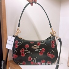 NWT COACH CCZ16 Teri Shoulder Bag With Cherry Print Gold/Black Multi