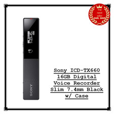 Sony ICD-TX660 16GB Digital Voice Recorder Slim 7.4mm Black w/ Case