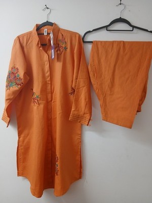 Gulahmed Kaaj Medium Size Shalwar Kameez Orange Baumwolle Brandneu 