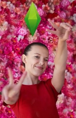 Millie Bobby Brown Red Shirt Surrounded By Pink Flowers 11x17