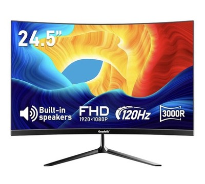 Gawfolk 24,5 Zoll Curved Monitor Mit Eingebauten Lautsprechern, 3000R 120Hz PC G