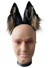 Cosplay Furry Animal Dog Fox Ears Headband Pierced Jewelry Black Brown Costume