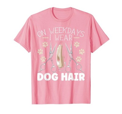 Funny Dog Groomer Tee: ''On Weekdays I Wear Dog Hair'', Men's Pink, XX-Large