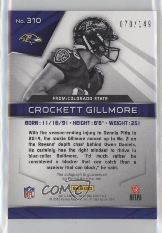 2014 Panini Spectra Rookie Auto /149 Crockett Gillmore #310 Rookie Auto RC - Image 2 of 2