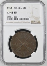 1761 SWEDEN 2 ORE NGC XF 45 BN Certified Coin
