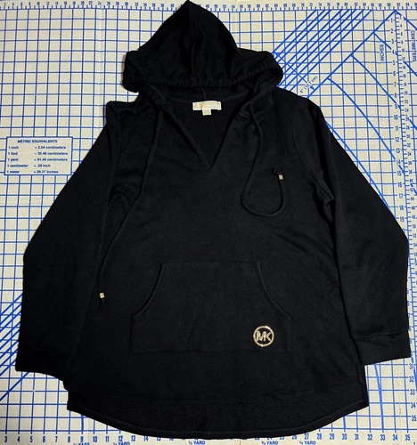Felpa con cappuccio Michael Michael Kors donna nera misto cotone taglia 1X nuova con etichette $110