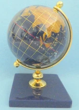 Gemstone Globe Paperweight 3.5" Diameter Blue w  Inlaid Stone World Map Desk Top
