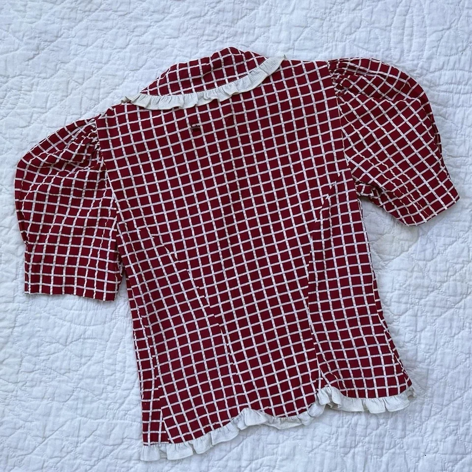 RARE 1930s/40s Handmade Red & White Sweetheart Sundress + Bolero Matching Set XS - Image 4 of 4