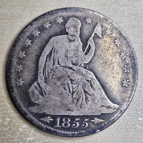1855 P Seated Liberty Half Dollar 50c Very Good VG Almost Fine F Semi Key
