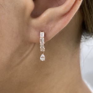 1.3ct Pear & Emerald Earrings Rose Gold 14K Labcreated Diamond F/VS