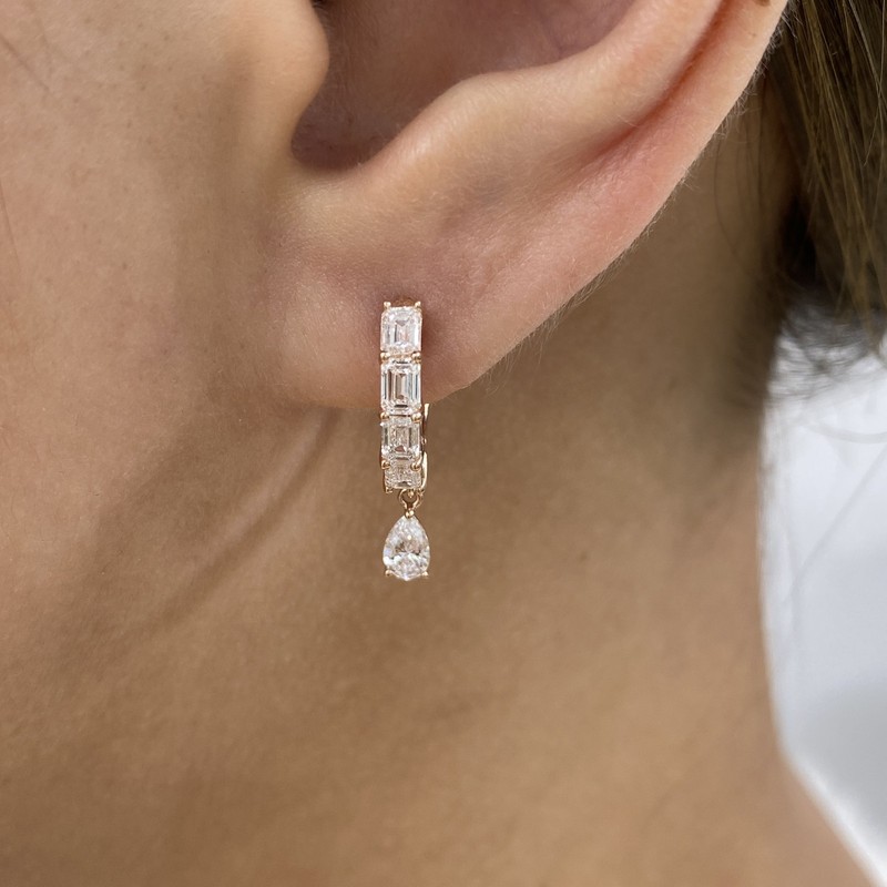 1.3ct Pear & Emerald Earrings Rose Gold 14K Labcreated Diamond F/VS