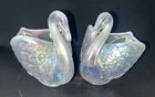 Pair Of Vintage Fenton Pink Iridescent Swan Glass Figurine Trinket Dishes