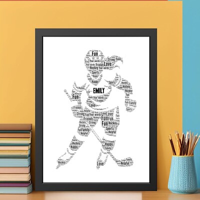 Personalisierter Hockey Wortkunstrahmen Druck | Hockeyspielerin gedruckt A5/A4/A3
