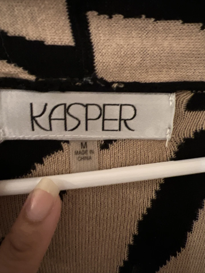 Cárdigan Kasper Plumero Frente Abierto Tejido Negro Camel Beige Talla M 0114 Foto 3 de 4