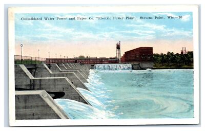 Stevens Point, WI Postcard- CONSOLIDATED WATER POWER PAPER Tower Trees ...