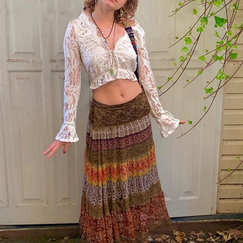 White Vintage Lace Ruffles Crop Top 
