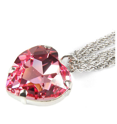 Le BIJOU XXL Herz Kristall-Anhänger mit Kette und Markenkristallen light rose