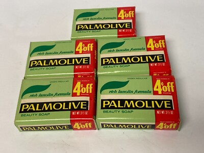 5 Vintage NOS Palmolive Beauty Soap Bars 3.5oz Rich Lanolin Formula Fragrant