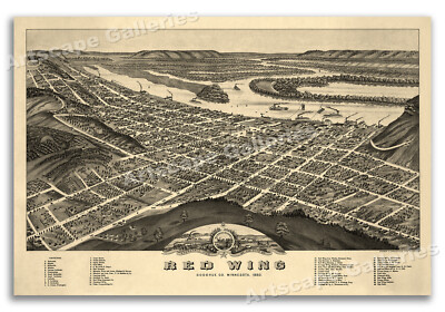 1880 Red Wing Minnesota Vintage Old Panoramic City Map - 24x36