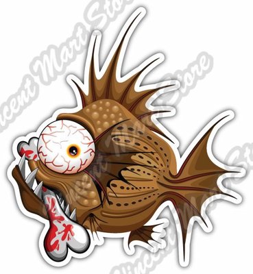 Psycho Fish Piranha with Bone Funny Cartoon Car Bumper Vinyl Sticker ...