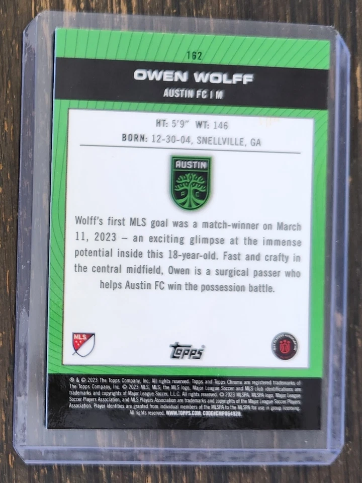 2023 Topps Chrome MLS Owen Wolff Pitch Prodigies RC Aqua X-Fractor Rookie #/125 - Image 2 of 2