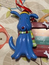 Resin Dog Picture Frame Christmas Ornament Blue 3x3