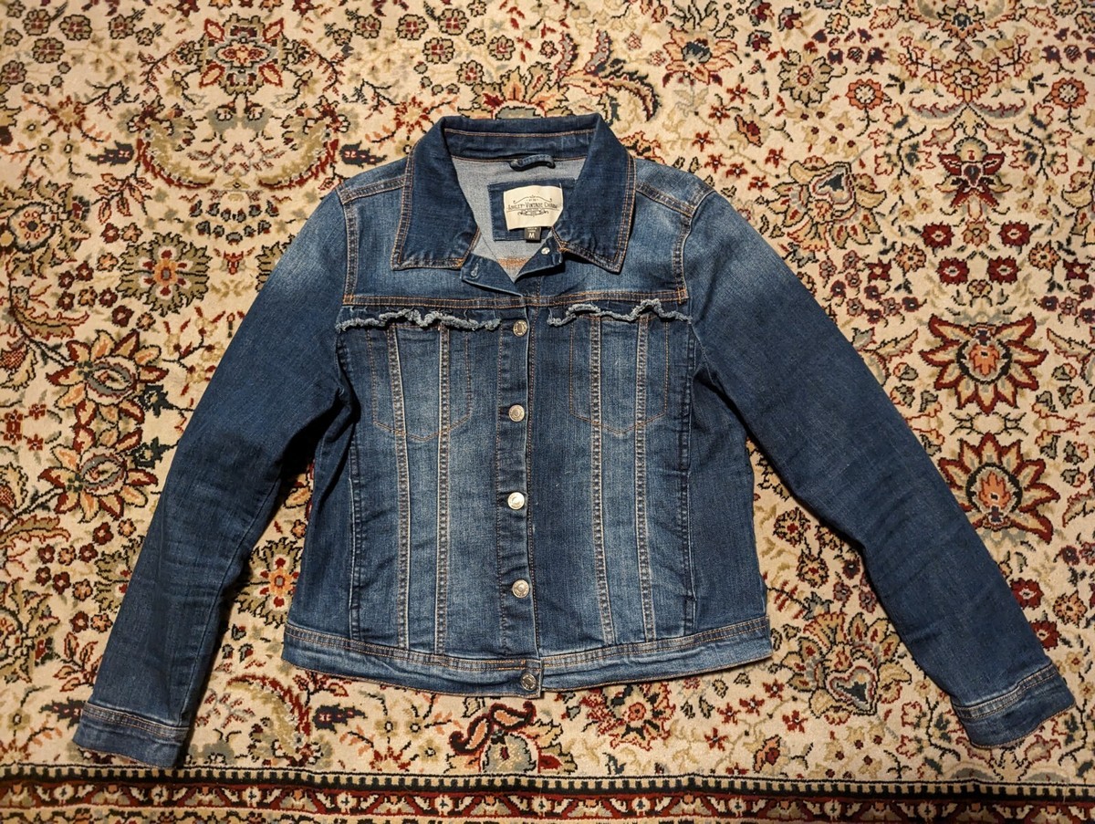 Ashley Vintage Charm Womens Medium Denim Jean Jacket Raw Edge Detail Euc!